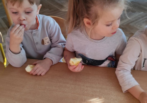 Dzieci jedzą jabłka.
